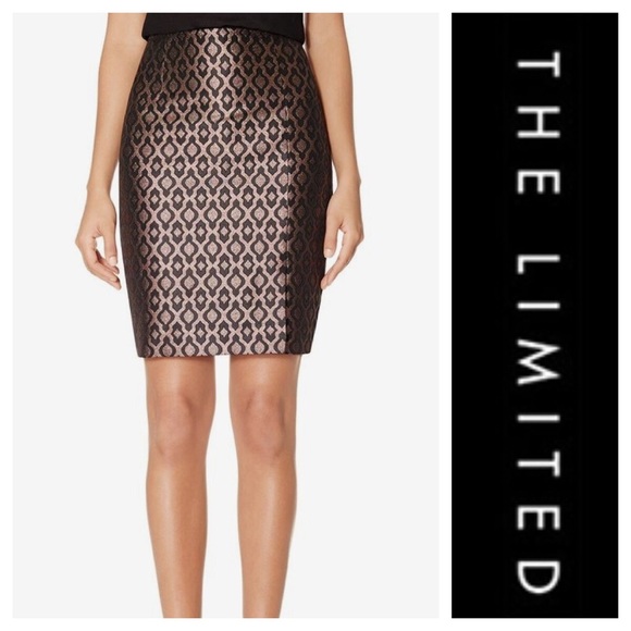 The Limited Dresses & Skirts - New Limited Shimmery Jacquard Pencil Skirt Gold 0